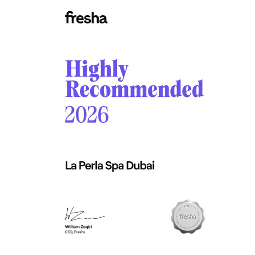 Official Fresha Highly Recommended 2026 certificate awarded to La Perla Spa Dubai